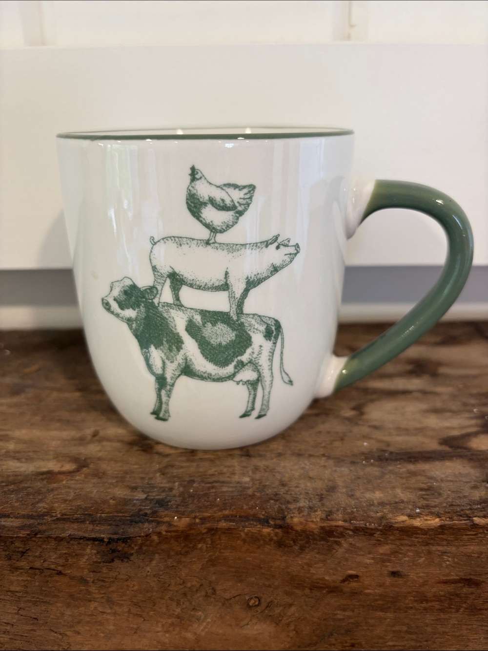 Stacked Farm Animals Ceramic Mug - Green Print